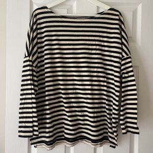 Tradlands Cream & Black Boatneck Dropped Shoulder Striped Top